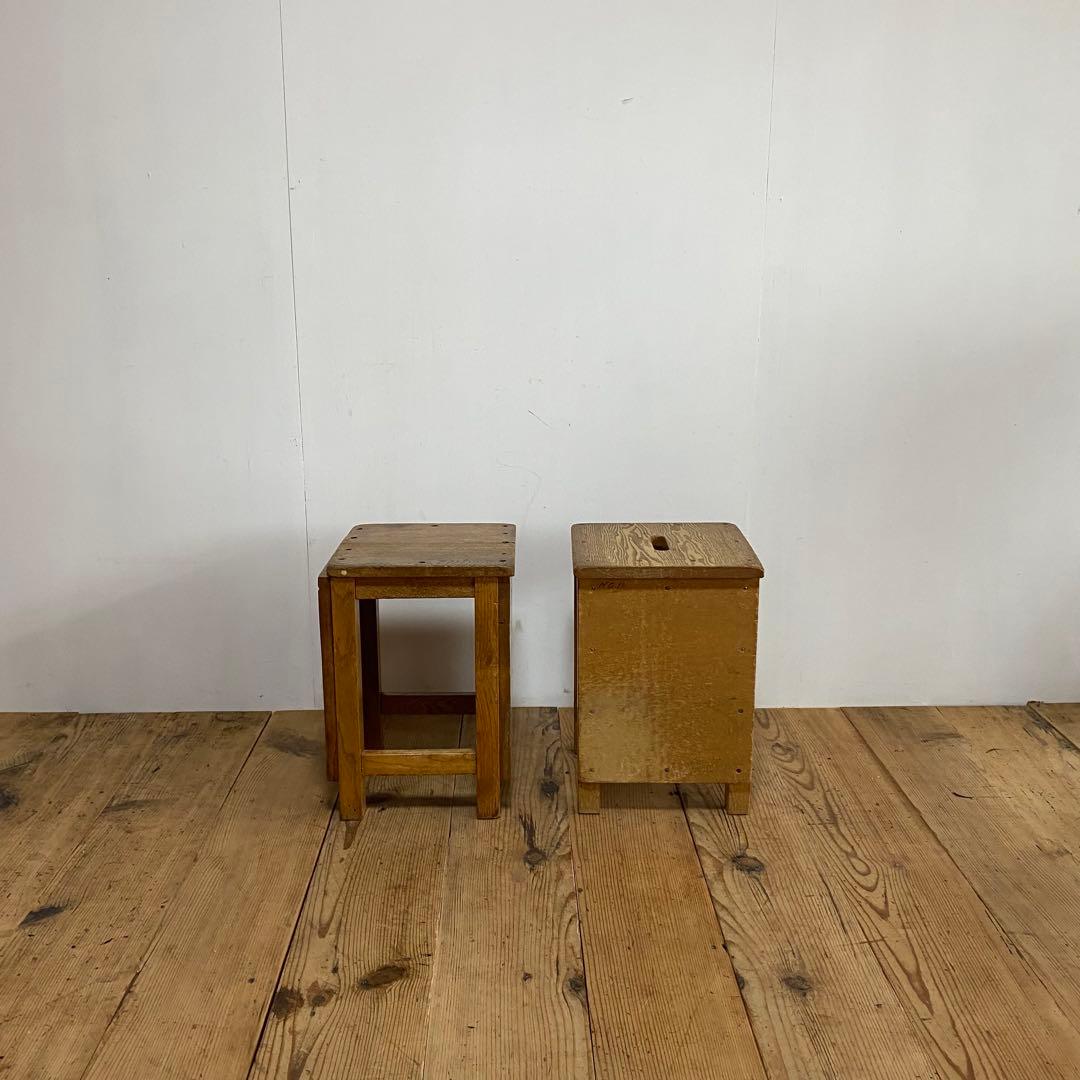 2脚セット アンティーク 角 スツール 椅子 植物台 昭和レトロ y