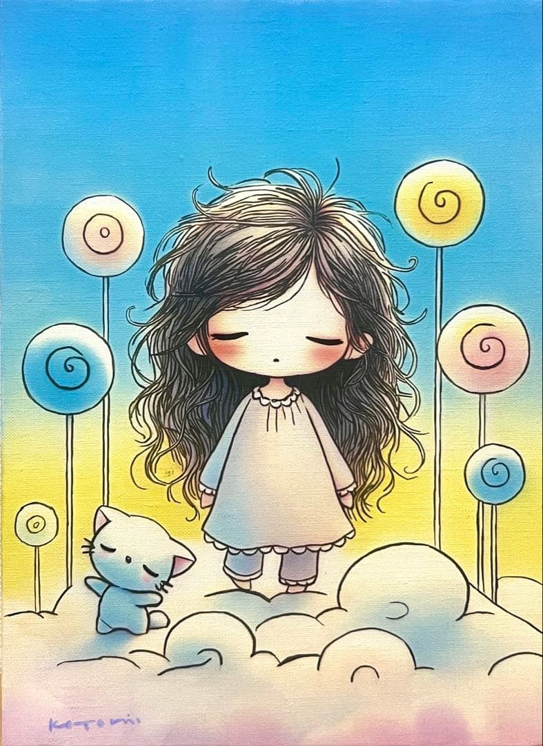 (F4号)ほしかわことみ【ゆめみるおんなの子】 表裏サイン有/真作a