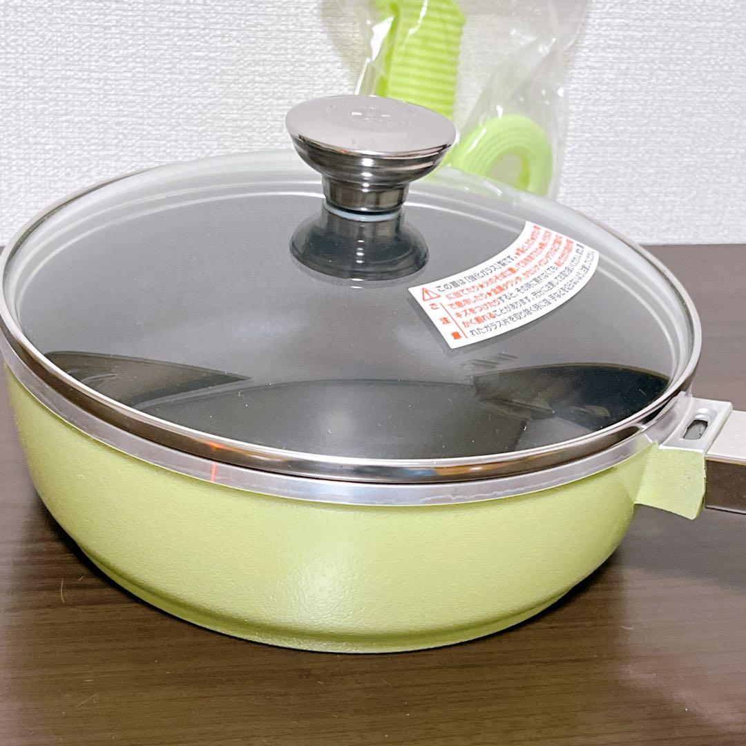 【未使用】　アサヒ軽金属　22オールパン　ガラス蓋　取手シリコンカバー付