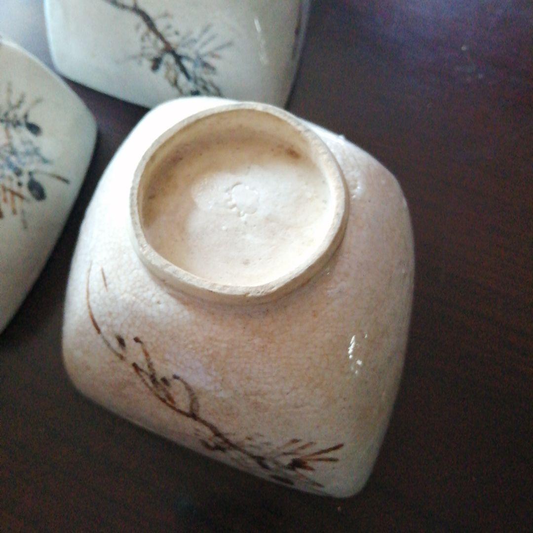 瀬戸焼　御深井鉄絵菱形鉢　3個　15.5cm　明治～昭和初期