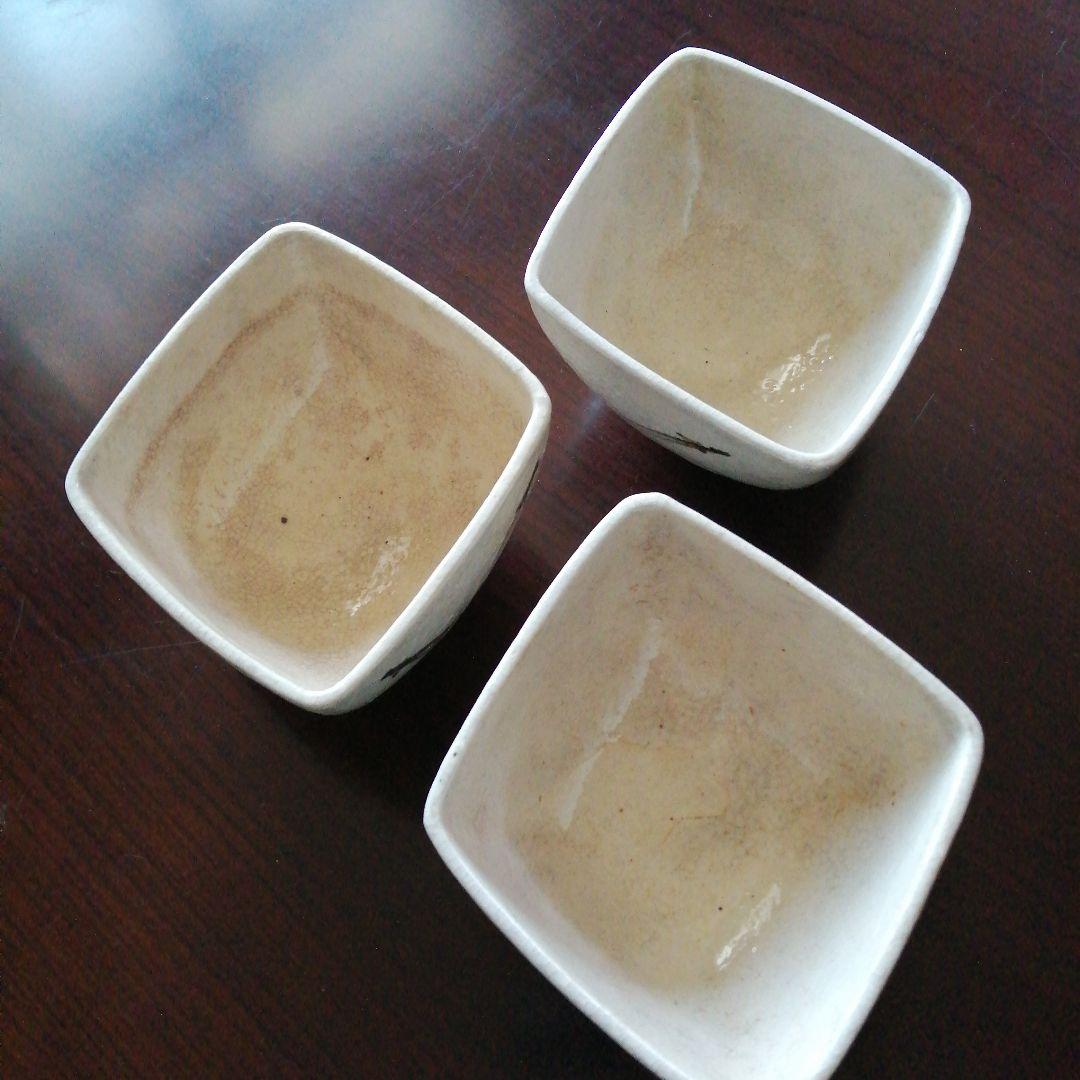 瀬戸焼　御深井鉄絵菱形鉢　3個　15.5cm　明治～昭和初期