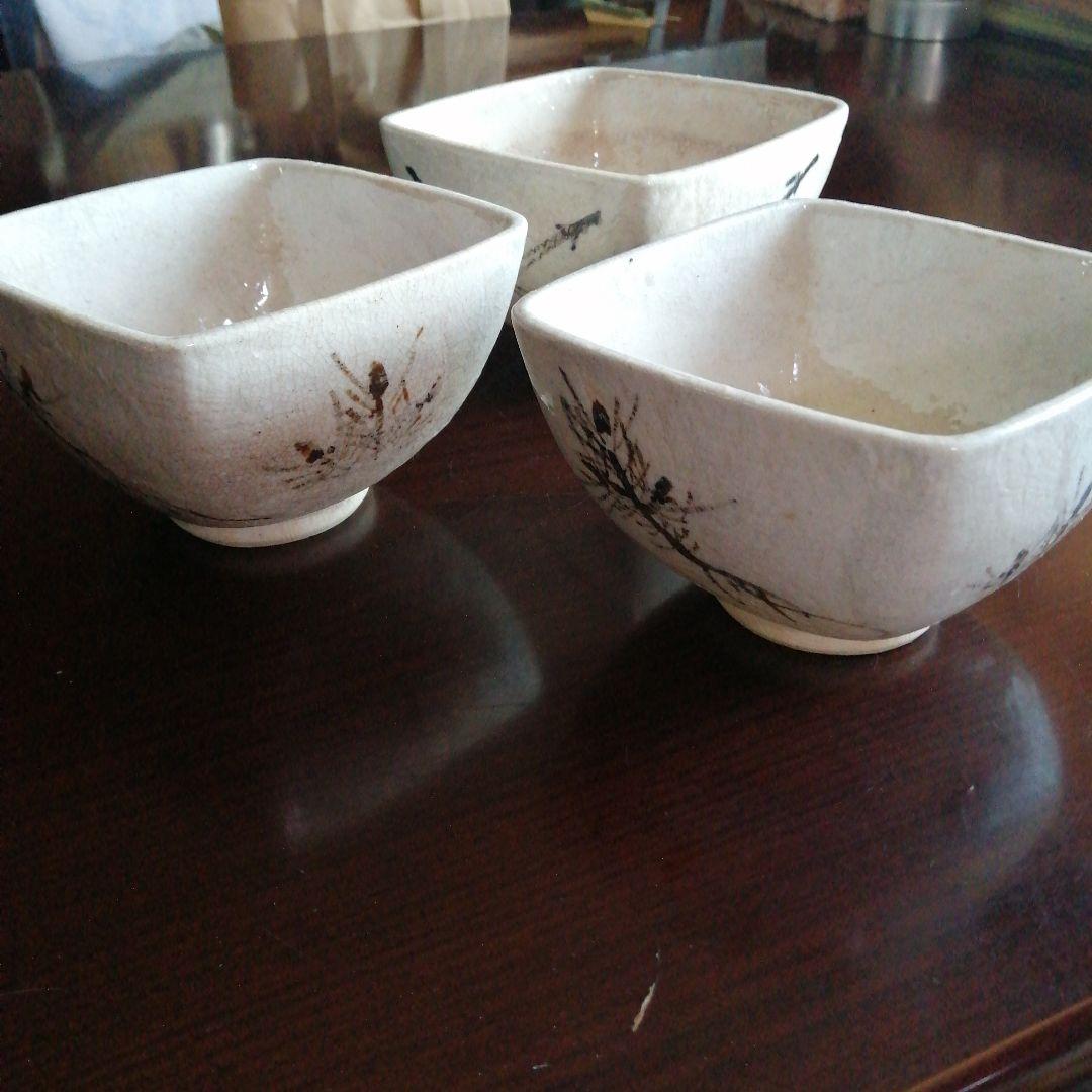 瀬戸焼　御深井鉄絵菱形鉢　3個　15.5cm　明治～昭和初期