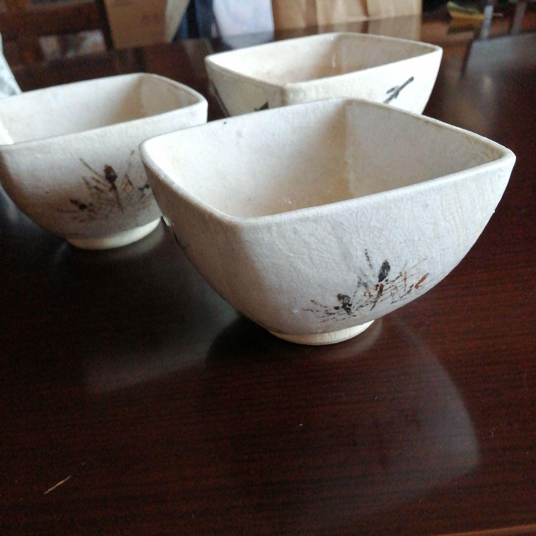 瀬戸焼　御深井鉄絵菱形鉢　3個　15.5cm　明治～昭和初期