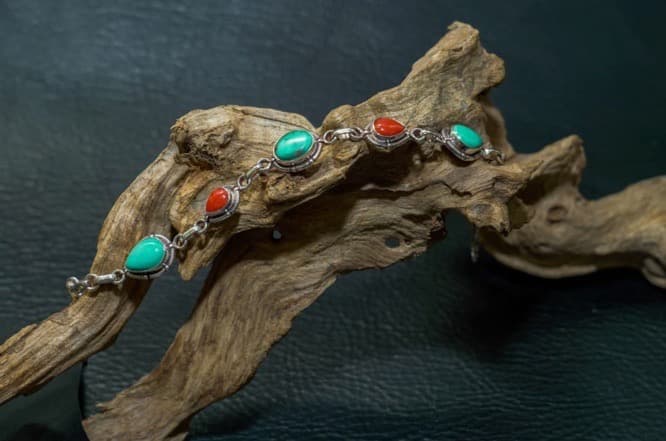 【週末限定セール】天然ターコイズ＆天然赤珊瑚 シルバー925 ブレスレット