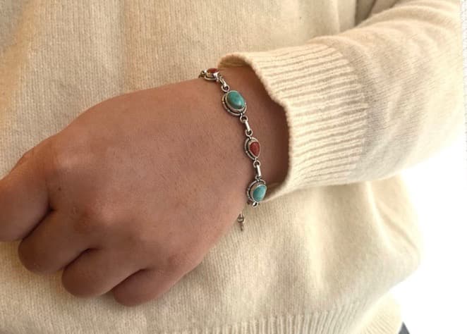 【週末限定セール】天然ターコイズ＆天然赤珊瑚 シルバー925 ブレスレット