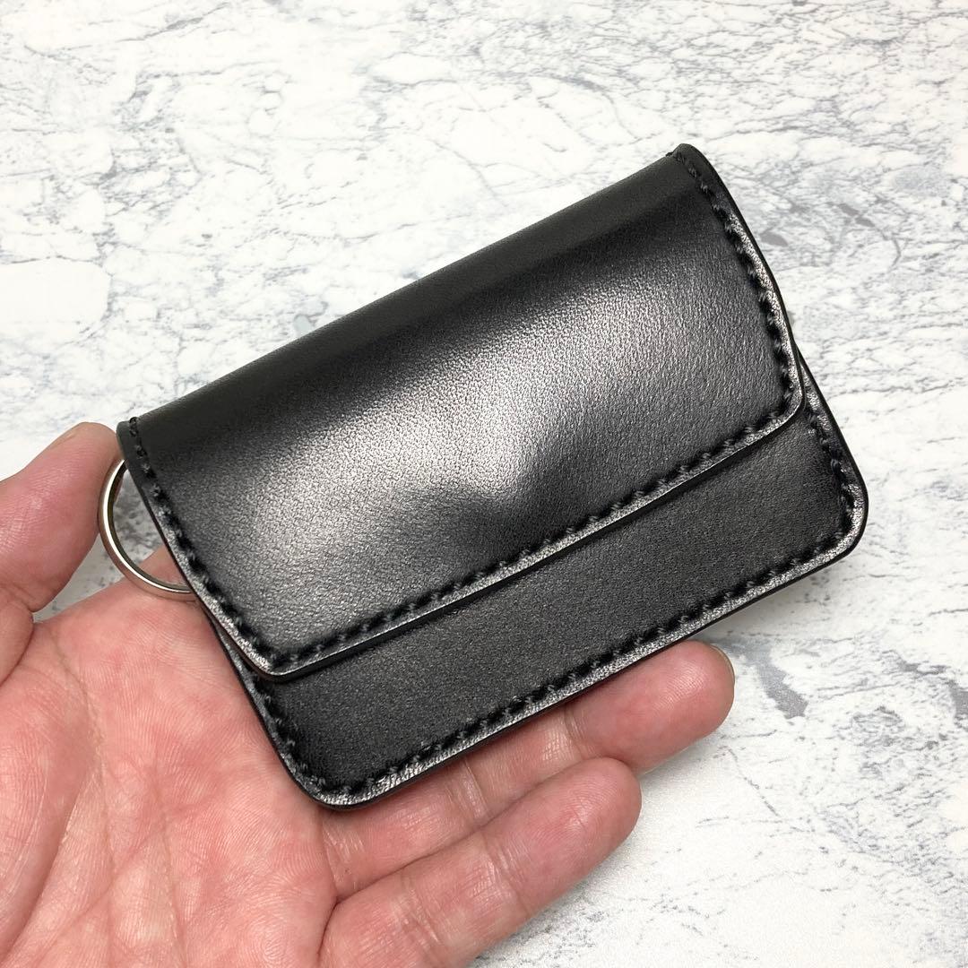 栃木レザー ミニ財布 本革 コンパクト財布 キーリング メンズ レディース 黒