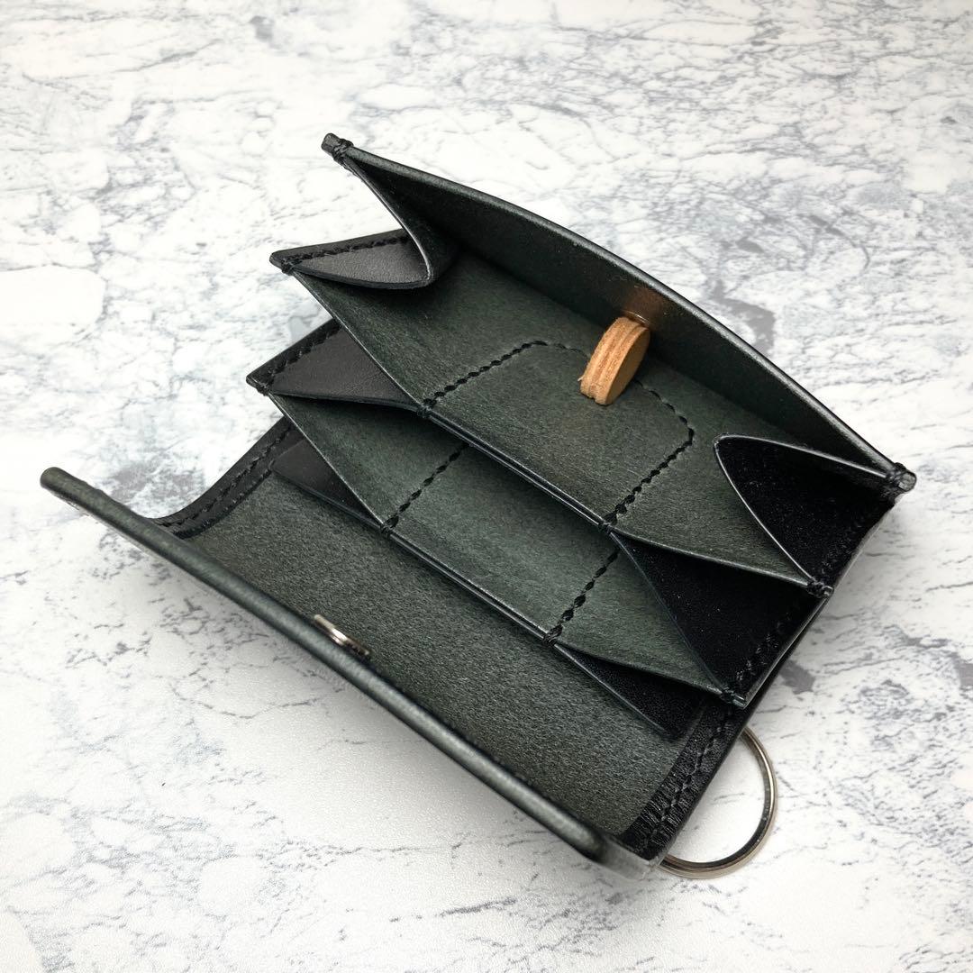 栃木レザー ミニ財布 本革 コンパクト財布 キーリング メンズ レディース 黒
