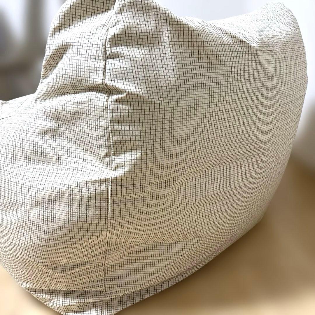 美品GOODTAING×LOOSYコラボ ビーズクッション チェック柄 ベージュ