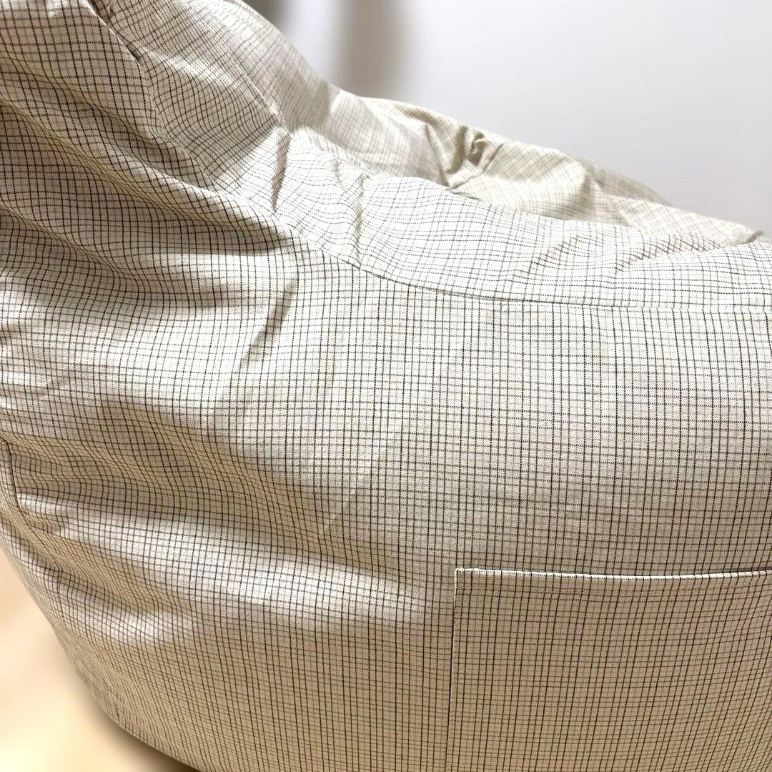 美品GOODTAING×LOOSYコラボ ビーズクッション チェック柄 ベージュ