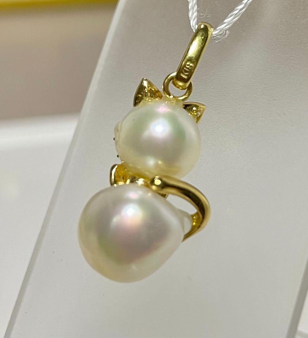 猫型真珠ペンダント　k18