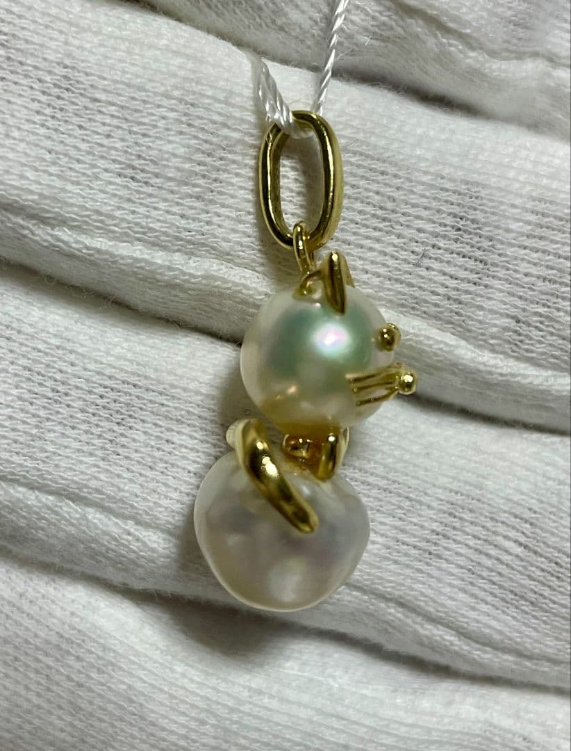 猫型真珠ペンダント　k18