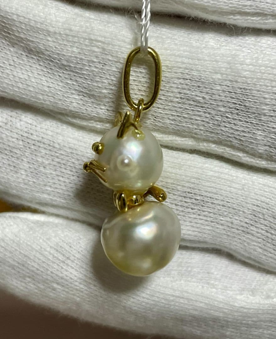 猫型真珠ペンダント　k18