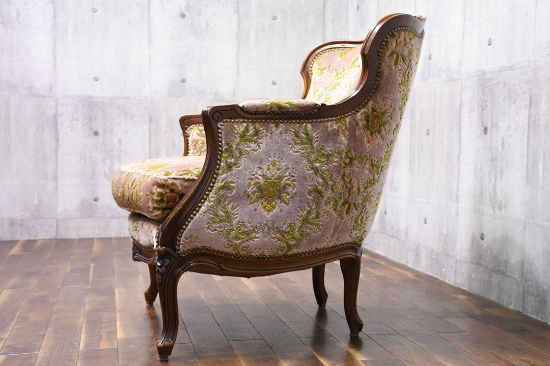 EIK68 カリモク 金華山張り 1人掛けソファ 猫脚 ロココ様式 シングル