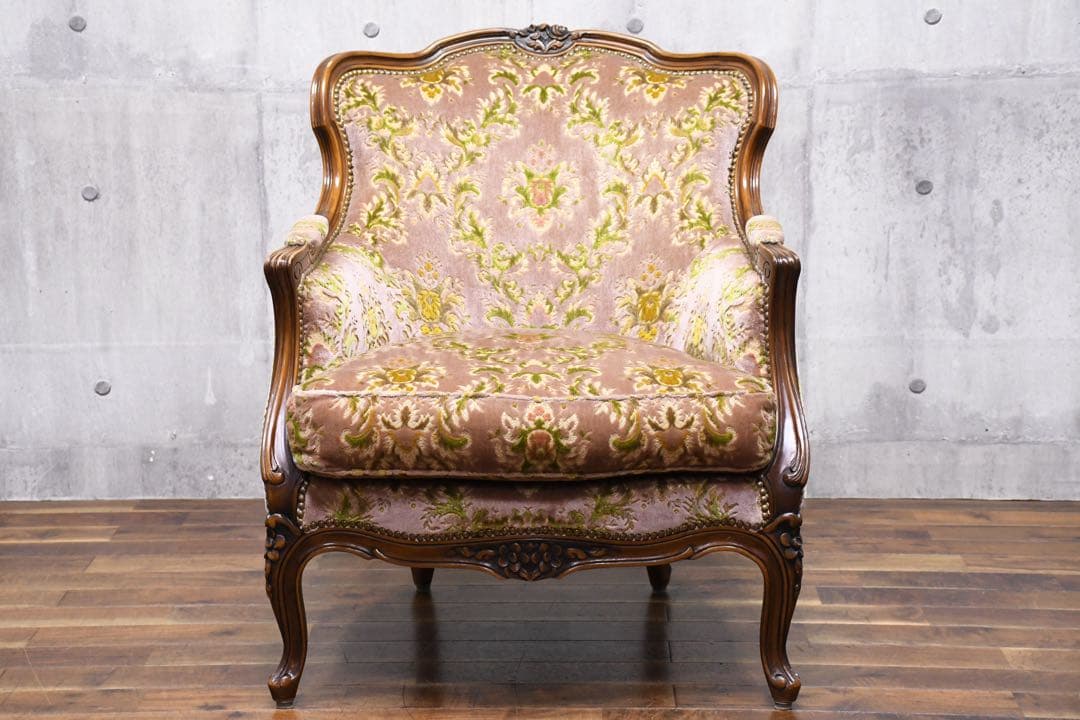 EIK68 カリモク 金華山張り 1人掛けソファ 猫脚 ロココ様式 シングル