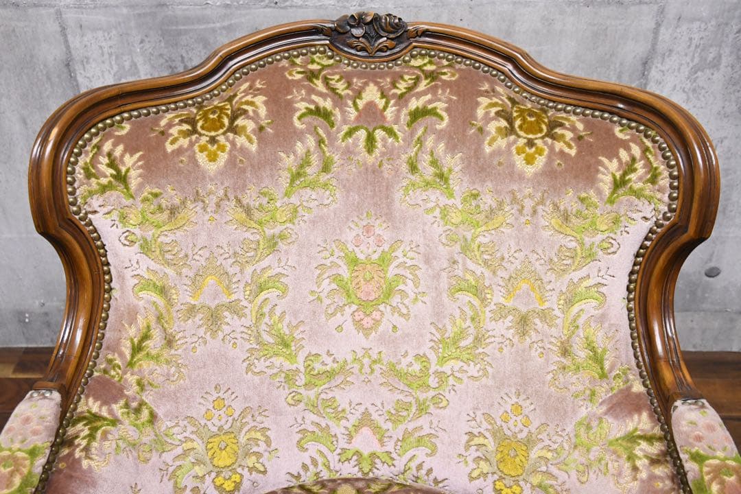 EIK68 カリモク 金華山張り 1人掛けソファ 猫脚 ロココ様式 シングル