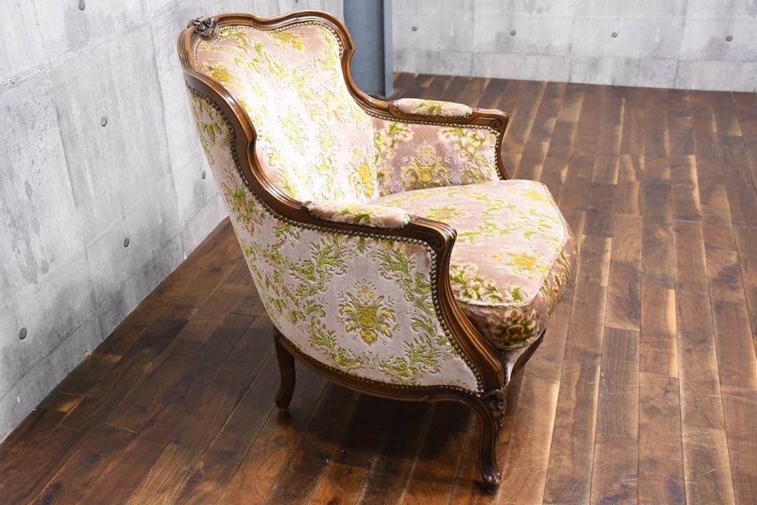 EIK68 カリモク 金華山張り 1人掛けソファ 猫脚 ロココ様式 シングル