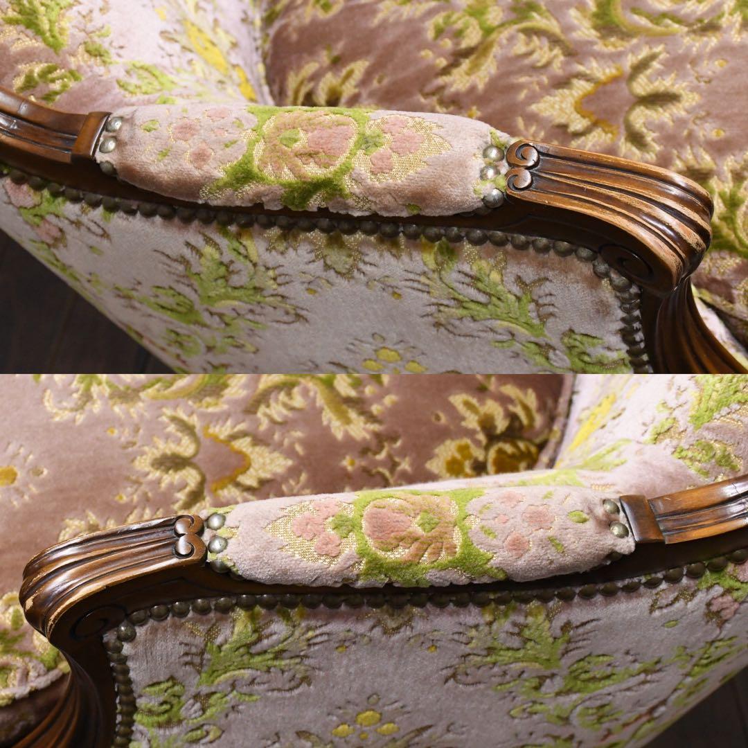 EIK68 カリモク 金華山張り 1人掛けソファ 猫脚 ロココ様式 シングル