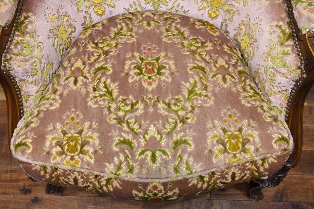 EIK68 カリモク 金華山張り 1人掛けソファ 猫脚 ロココ様式 シングル