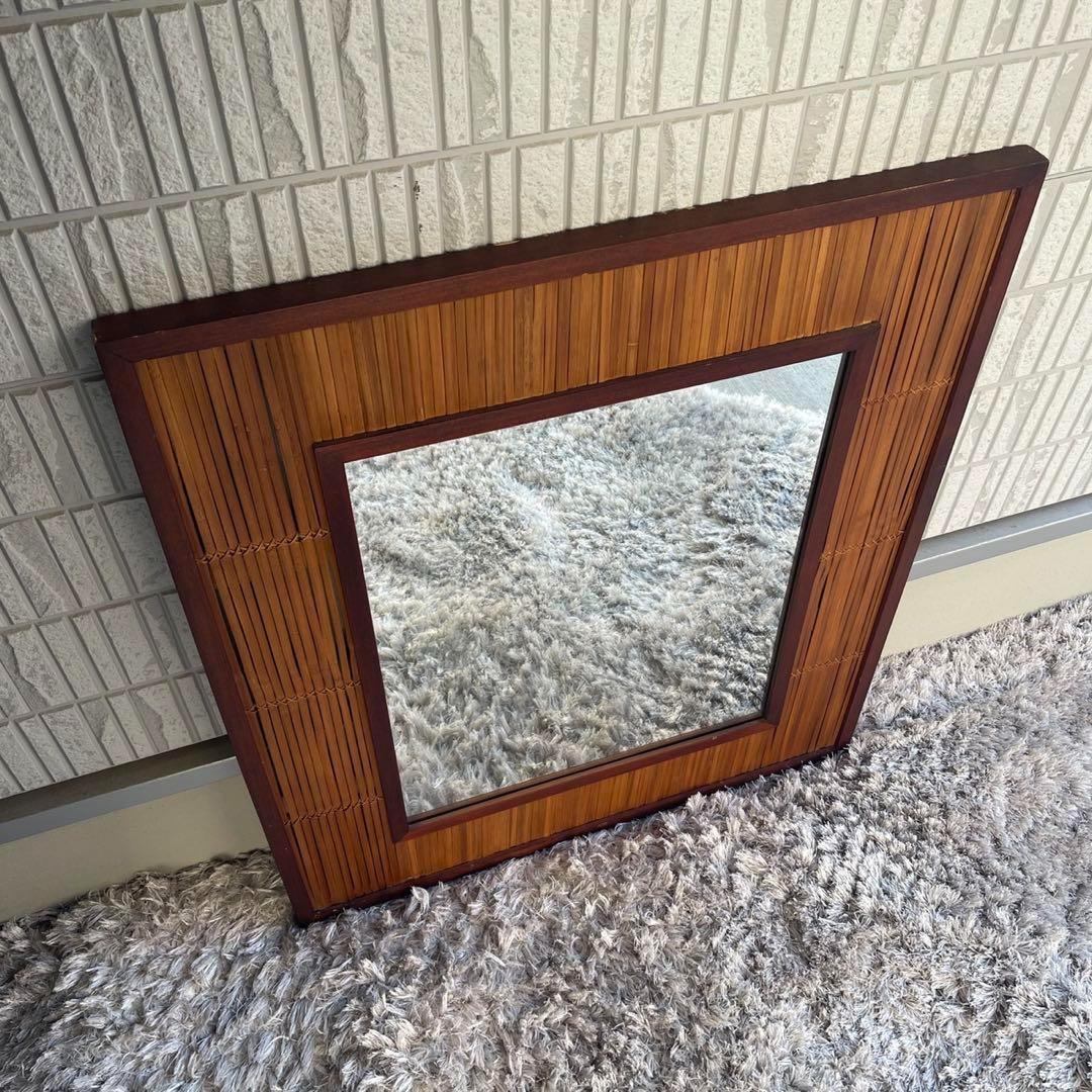 竹製　インテリア　バンブー　鏡　壁掛け　立て掛け　昭和レトロ　　アジアンテイスト