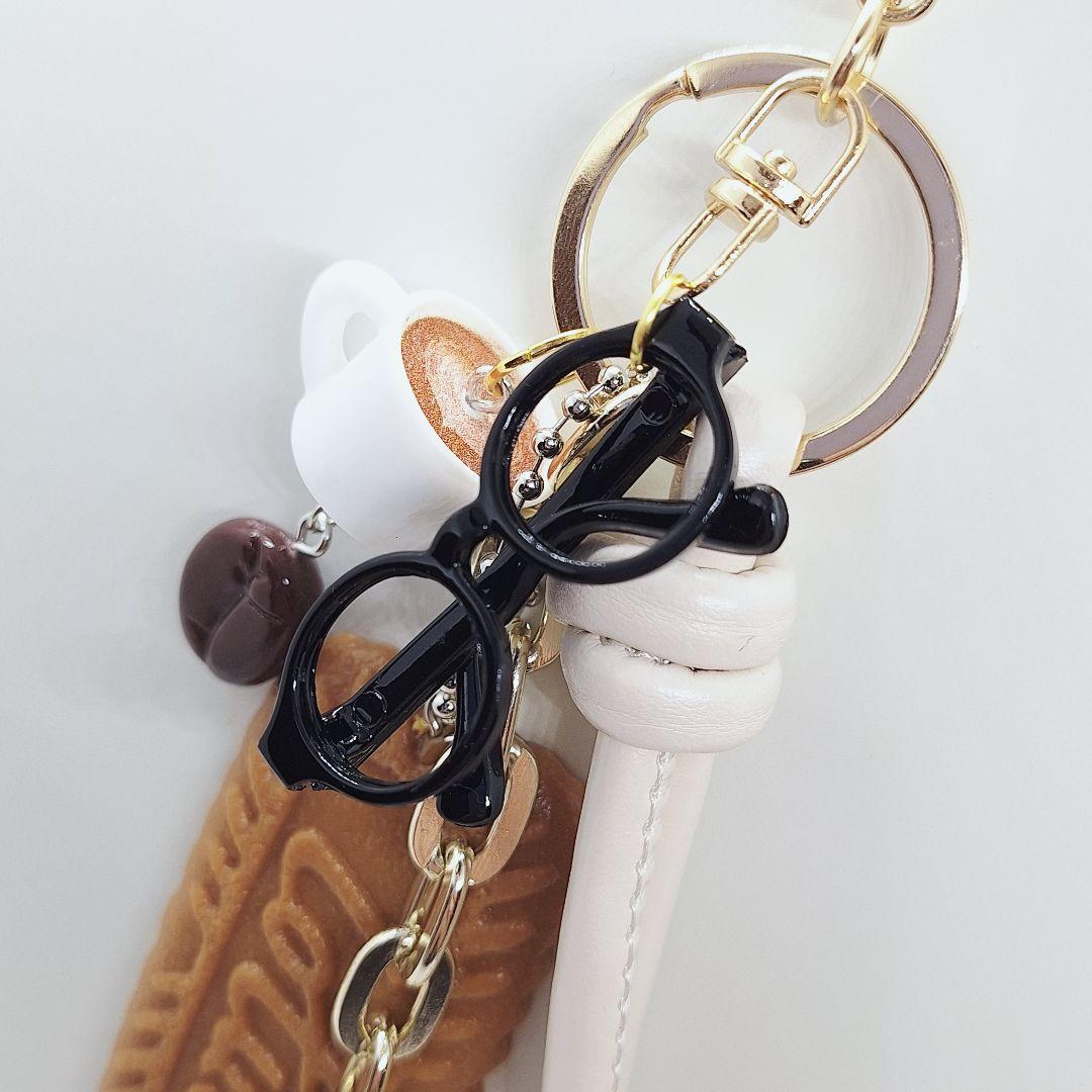 ビスケット めがね ホワイト×ブラック 大人のじゃらじゃらキーホルダー