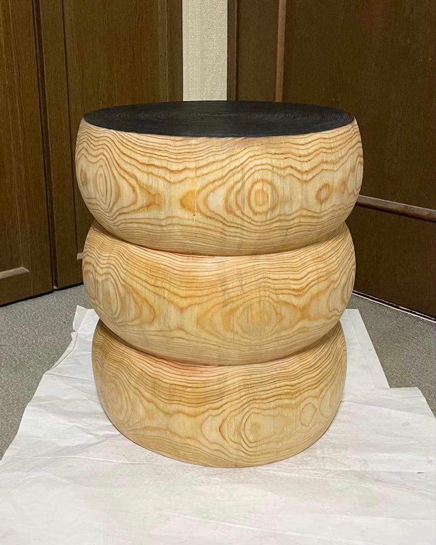 丸太　3段スツール 黒とナチュラルウッド