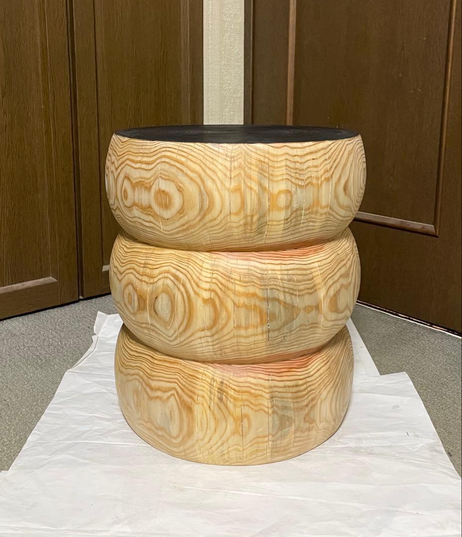 丸太　3段スツール 黒とナチュラルウッド