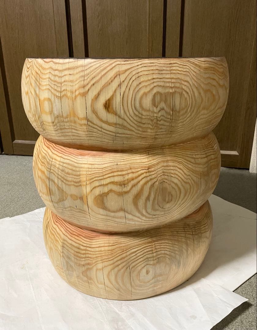 丸太　3段スツール 黒とナチュラルウッド