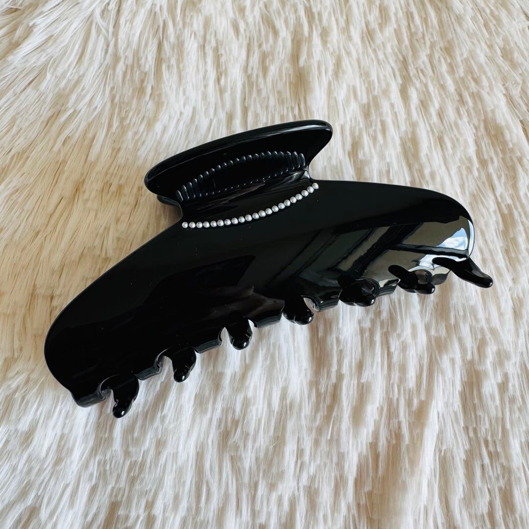 ブラック アセテート ヘアクリップ バンスクリップ 髪留め 光沢