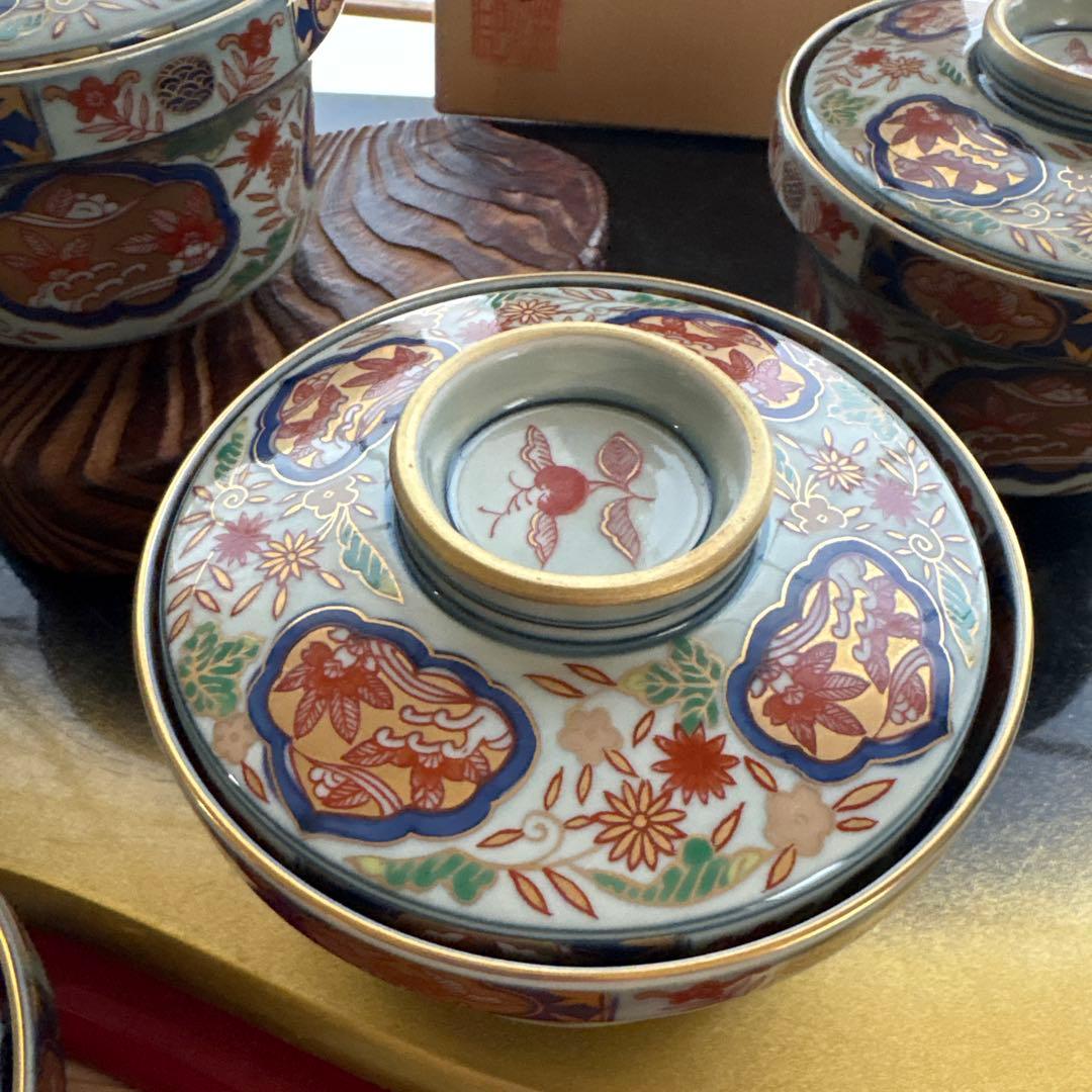 【高級】林九郎四方割木甲花紋　蓋物揃