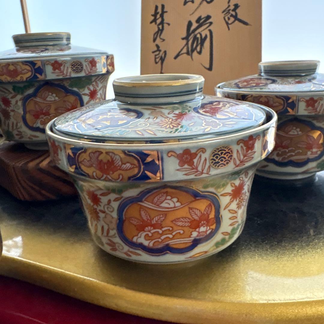 【高級】林九郎四方割木甲花紋　蓋物揃