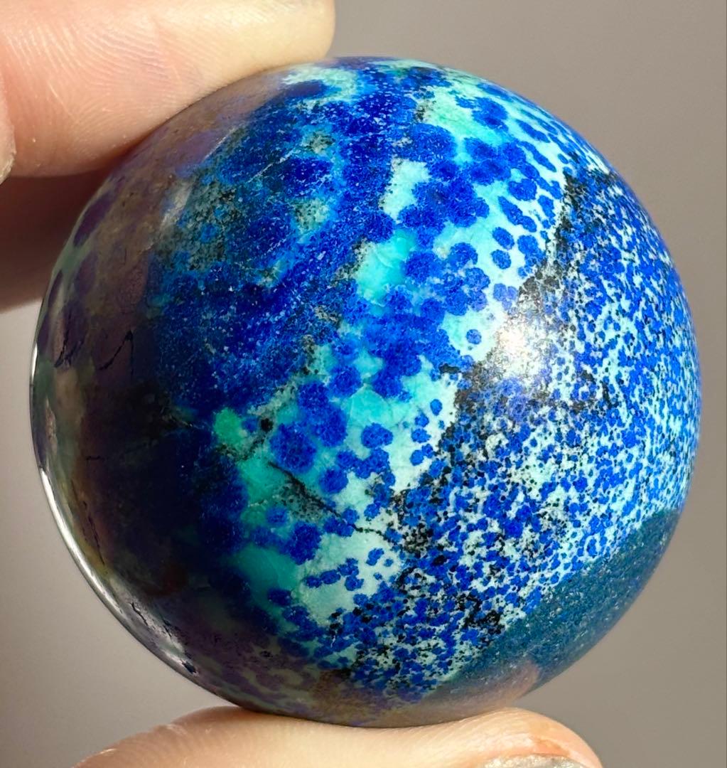 《高発色・深青と翠の地球模様》　アズロマラカイト　スフィア　丸玉