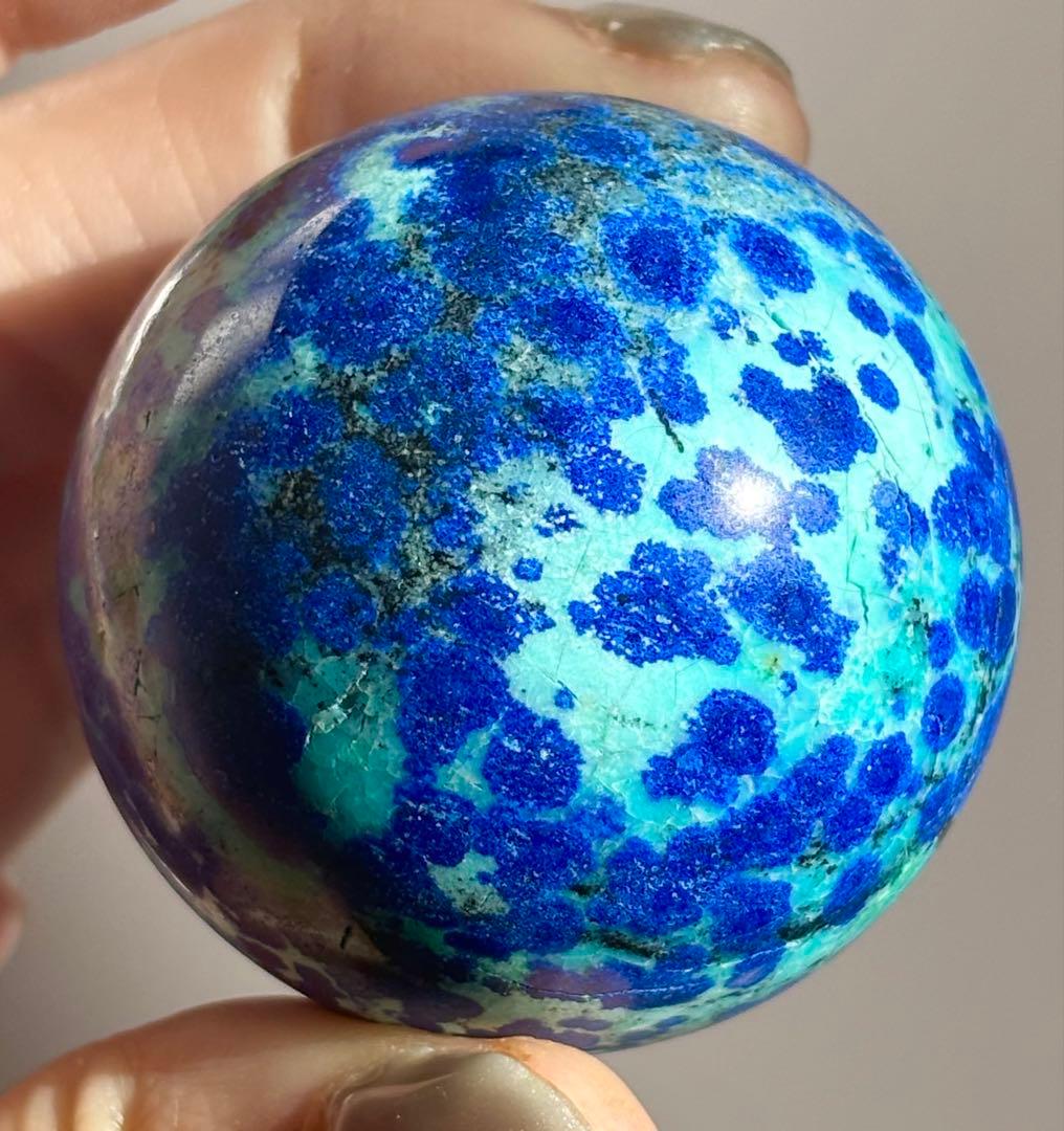 《高発色・深青と翠の地球模様》　アズロマラカイト　スフィア　丸玉