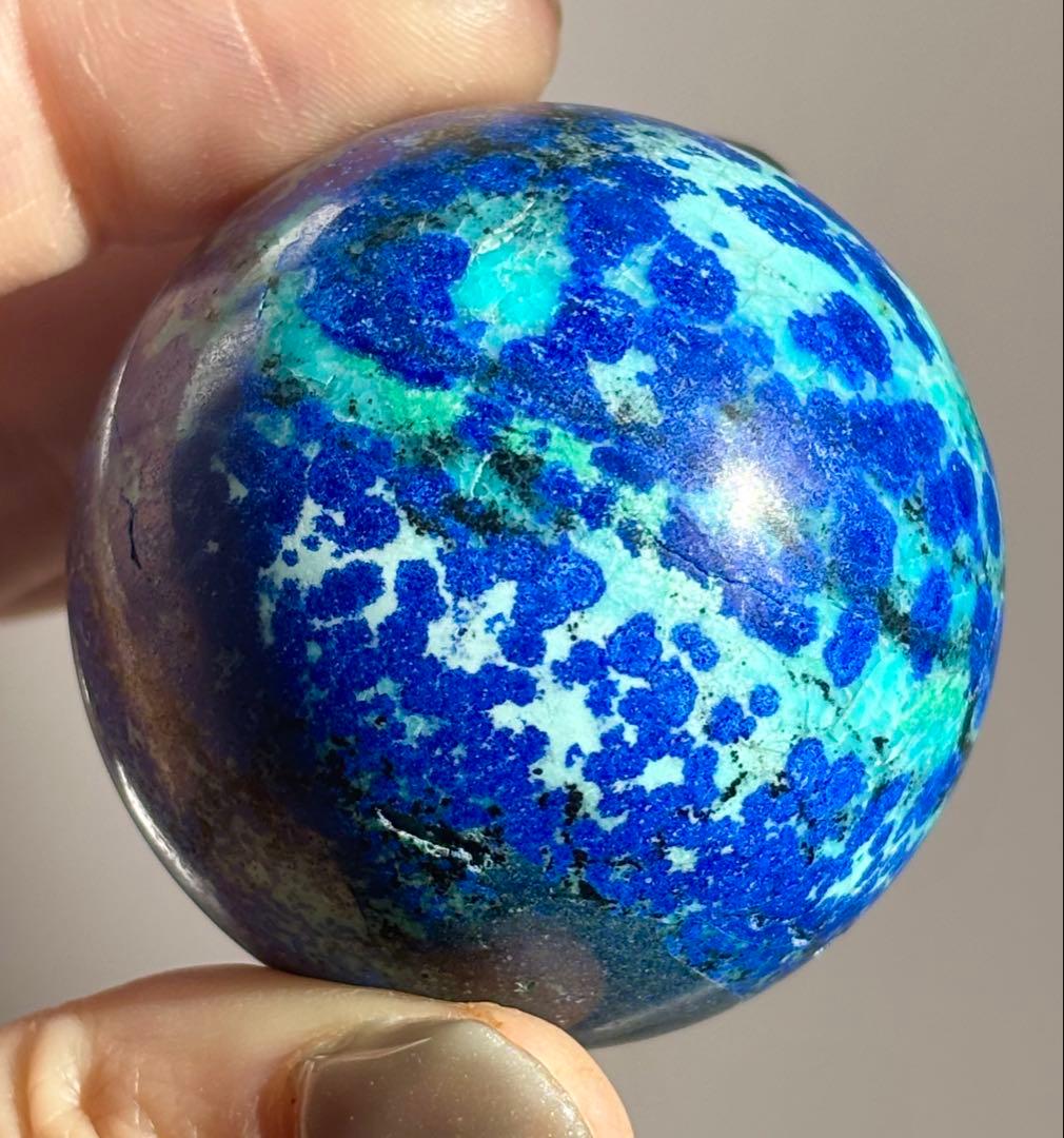 《高発色・深青と翠の地球模様》　アズロマラカイト　スフィア　丸玉