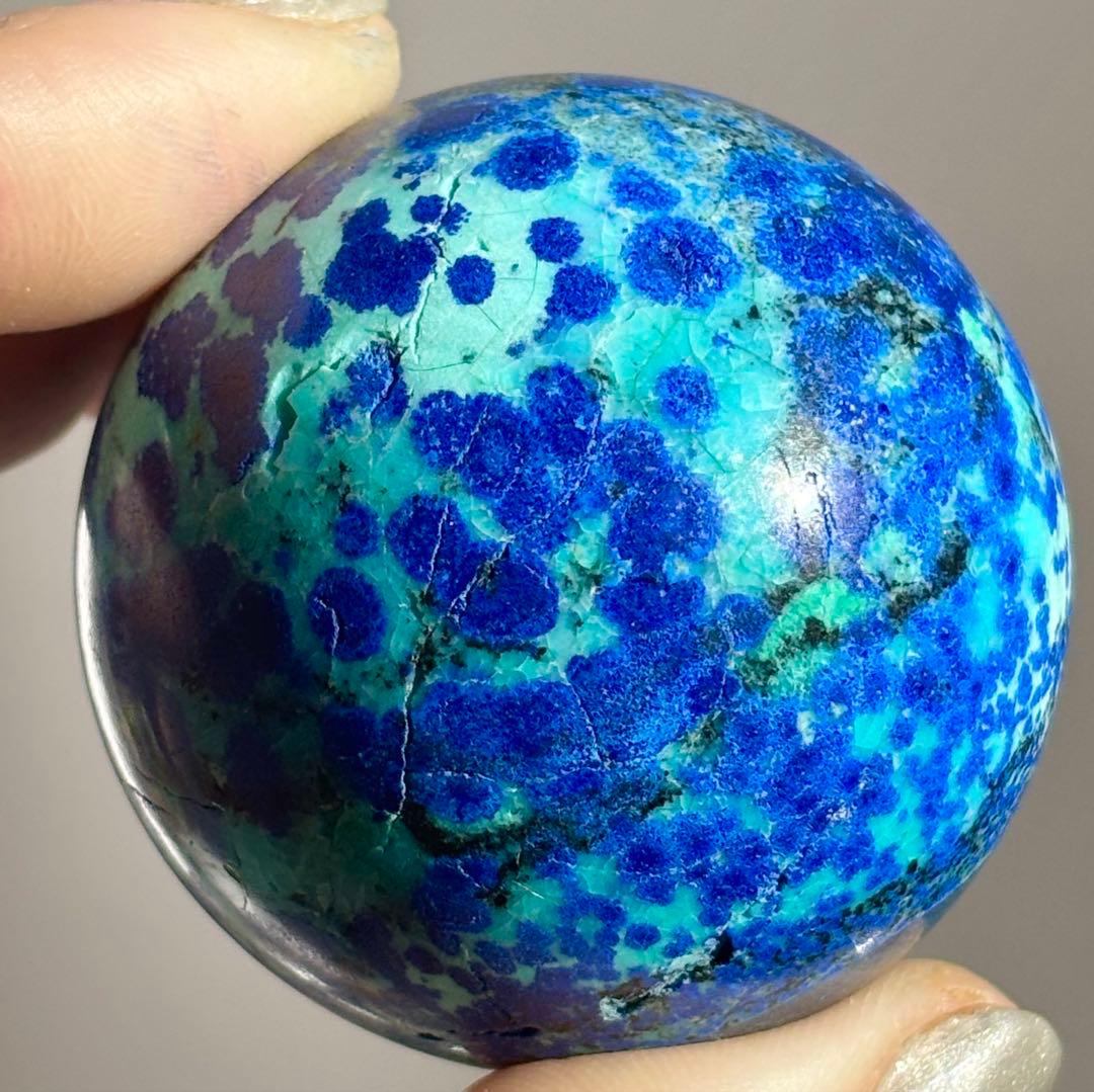 《高発色・深青と翠の地球模様》　アズロマラカイト　スフィア　丸玉