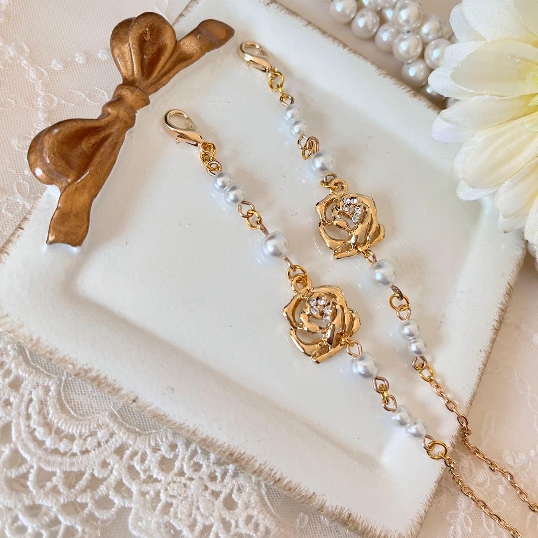 ♪❤️再販 薔薇 ビジュー パール メガネチェーン マスクチェーン