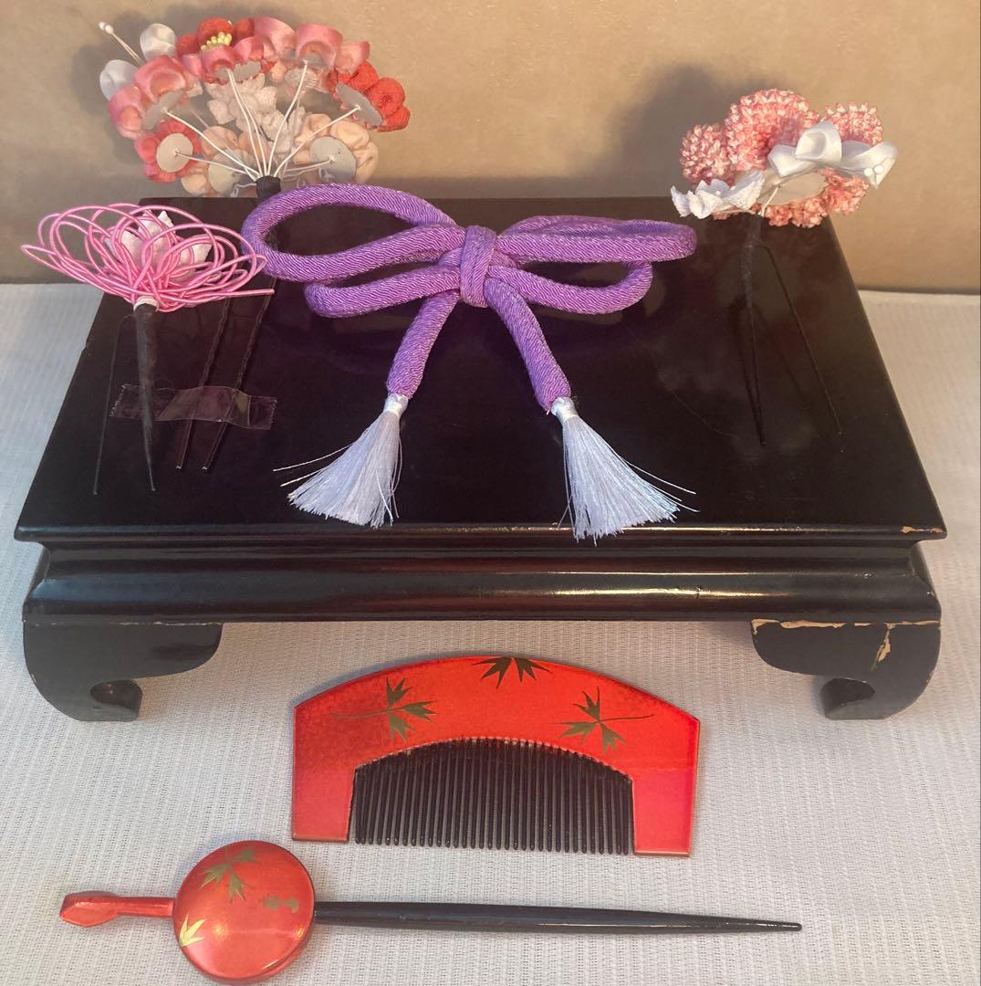 七五三　成人式　春待ち蝶々の花簪　まるぐけおりぼん　櫛平打ち簪　水引簪