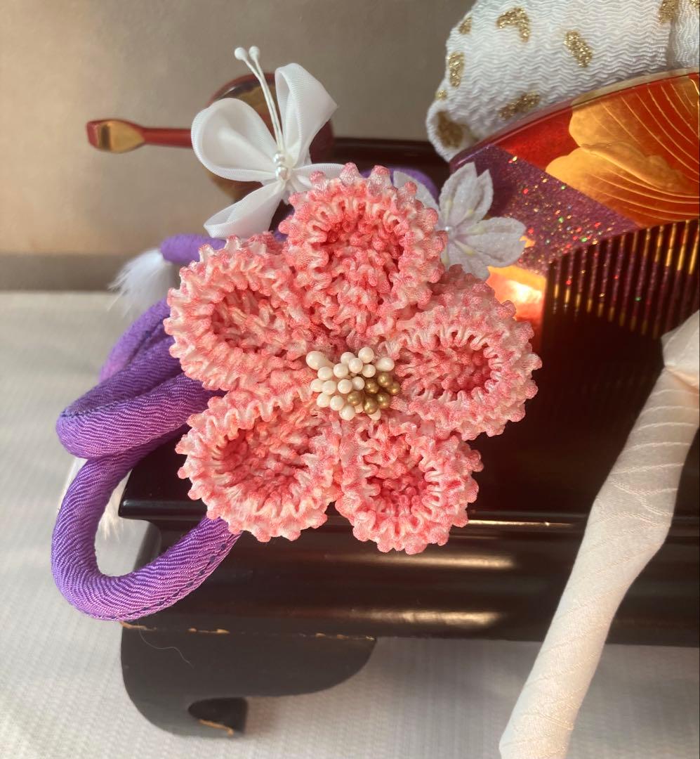 七五三　成人式　春待ち蝶々の花簪　まるぐけおりぼん　櫛平打ち簪　水引簪