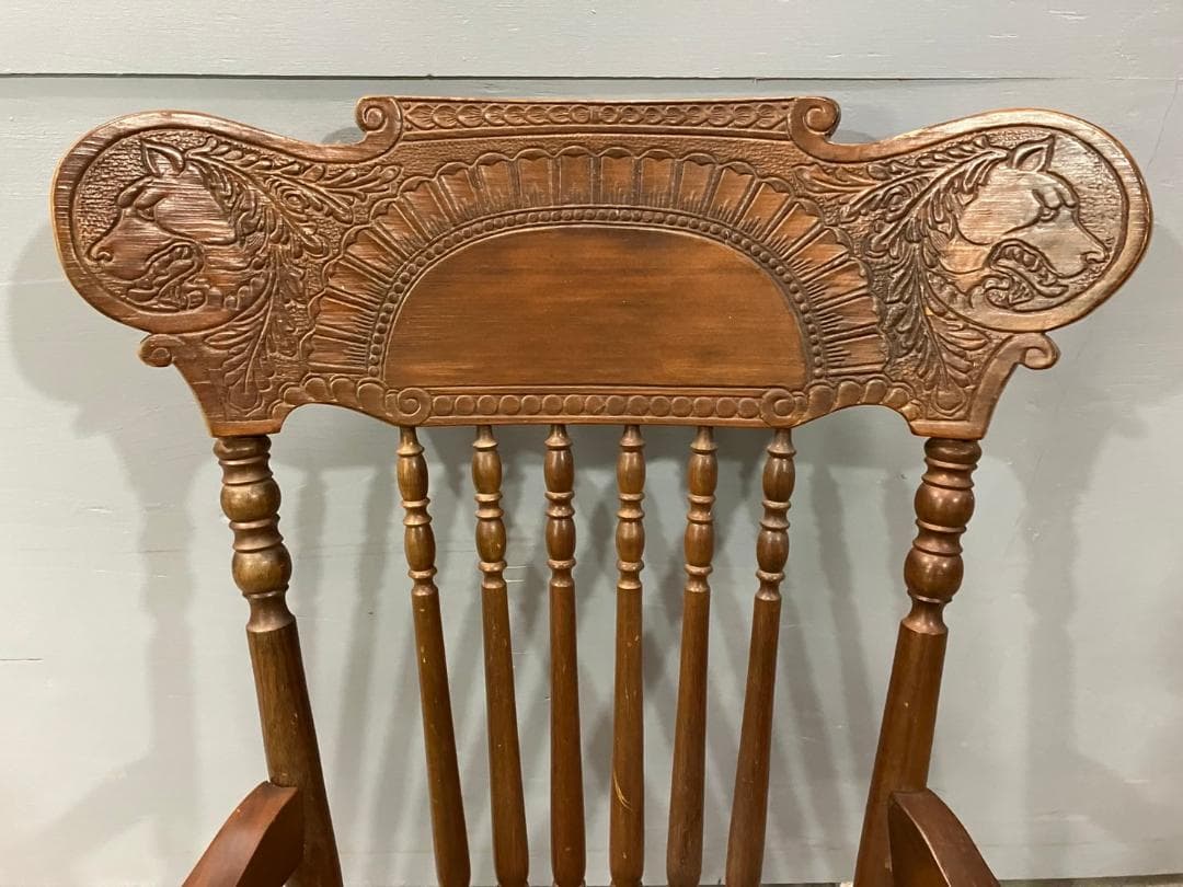 希少『台湾製』ロッキングチェア 揺り椅子 木彫り 彫刻 狼 RWroc1