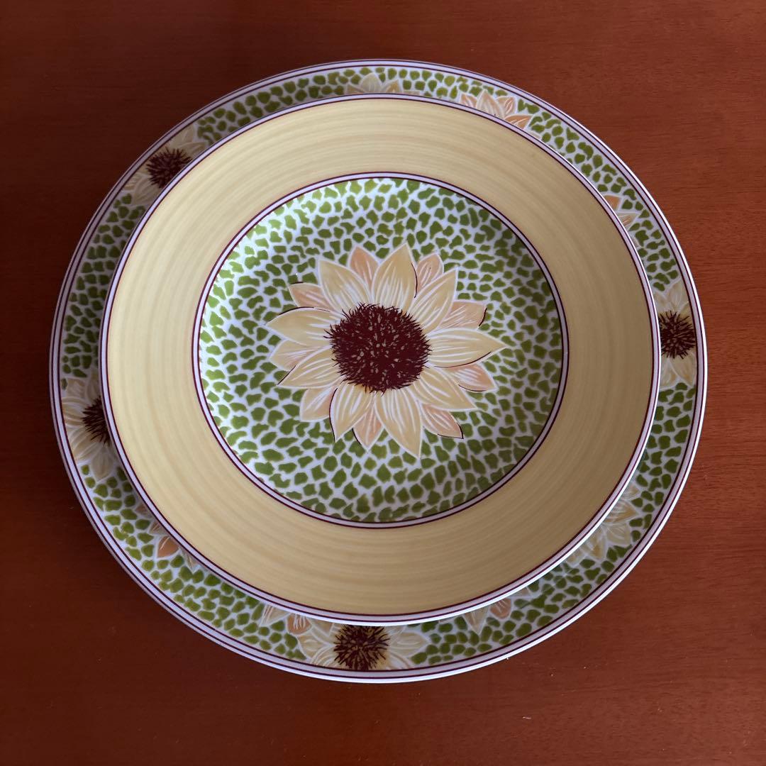 ひまわり柄 陶磁器皿大中セット