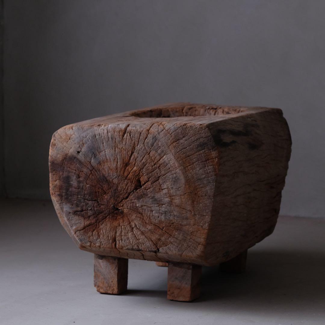 古い木鉢 木皿 臼 こね鉢 プランター オブジェ プリミティブ アンティーク