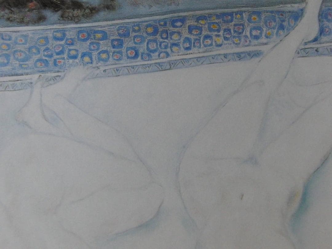 矢島俊一、【裸婦2人】、希少な額装用画集より、新品額装付