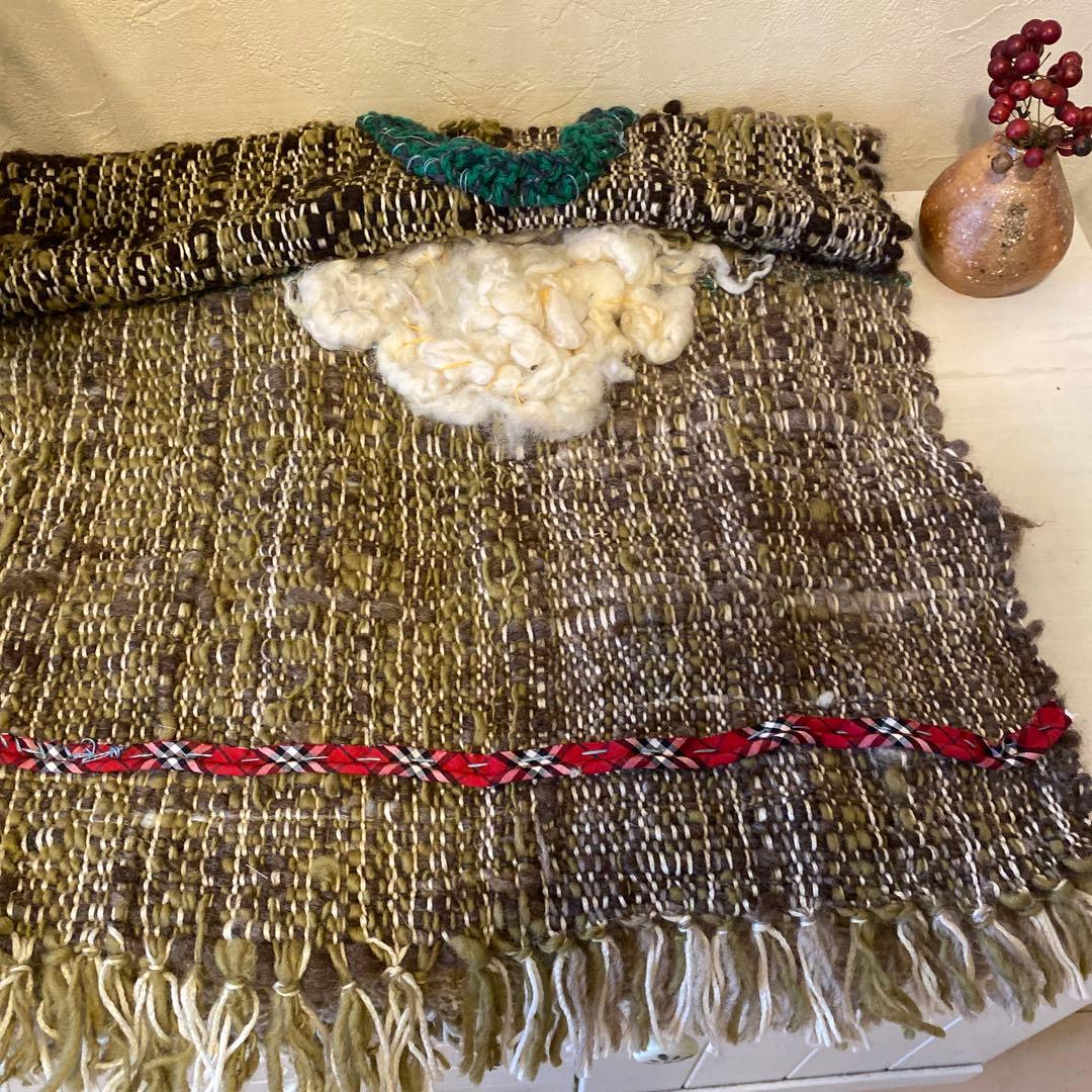 手紡ぎストール　ハンドメイド手織り　一点物　草木染め　手紡ぎストール