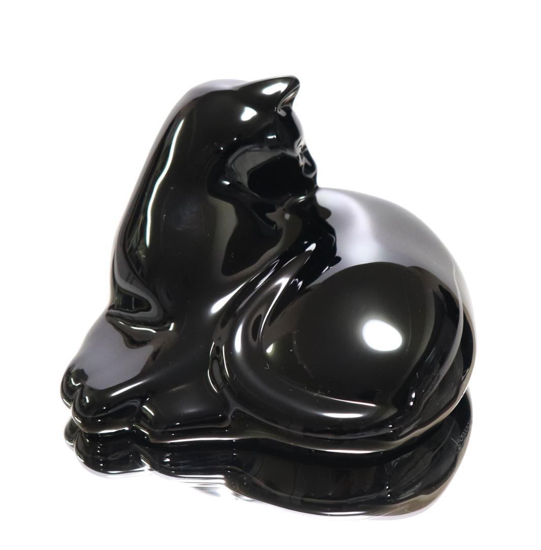 バカラ 激レア大型 約1kg 漆黒の猫 ブラッククリスタルガラス製 フィギュリン