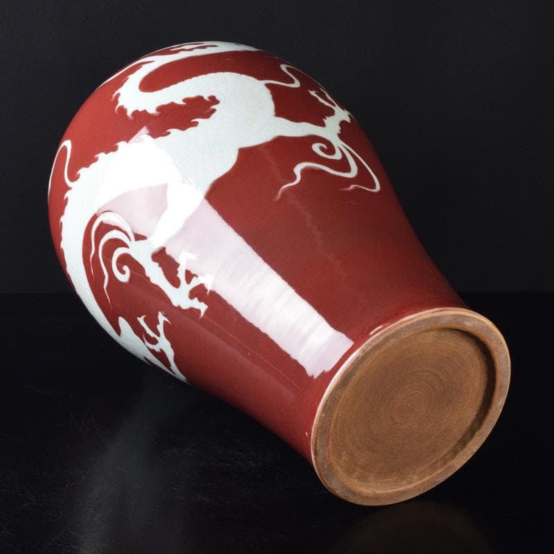 中国 中国 缸豆紅釉 龍文瓶 梅瓶 M 7313A