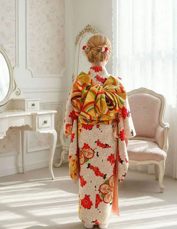 アンティーク菊の花尽くしの着物と作り帯セット