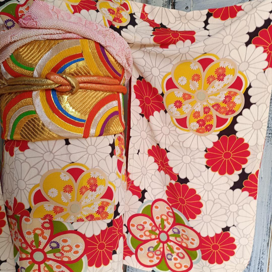 アンティーク菊の花尽くしの着物と作り帯セット