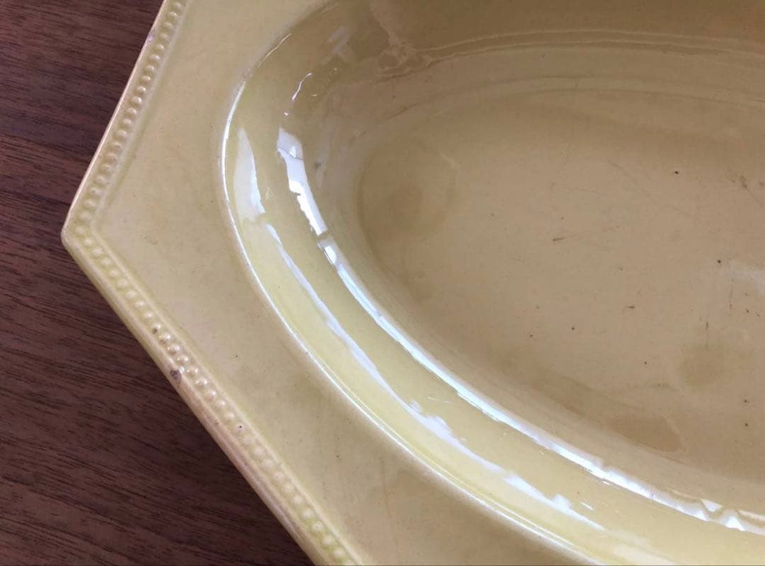 フランスアンティーク アプト APT 黄釉 八角 オーバル 深皿 オクトゴナル