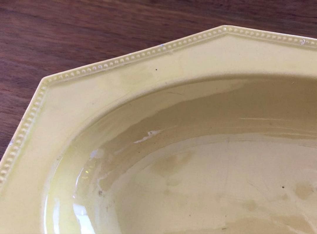 フランスアンティーク アプト APT 黄釉 八角 オーバル 深皿 オクトゴナル