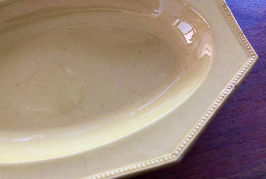 フランスアンティーク アプト APT 黄釉 八角 オーバル 深皿 オクトゴナル