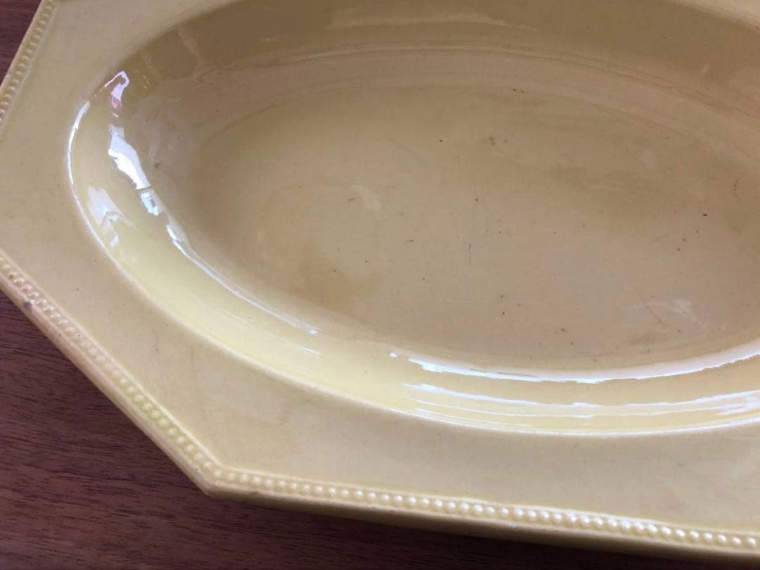 フランスアンティーク アプト APT 黄釉 八角 オーバル 深皿 オクトゴナル